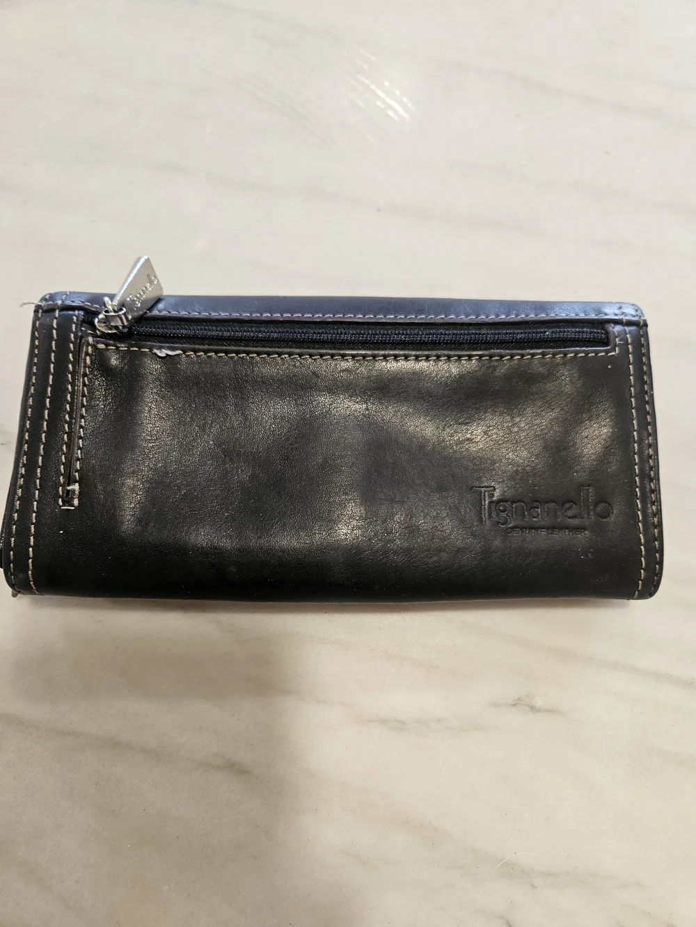 Tignanello Vintage Black Leather Trifold Continental Wallet